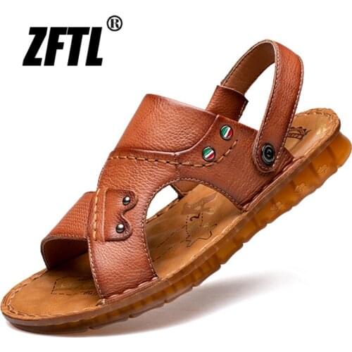 ZFTL Mens Sandals Summer New Style Genuine Leather Casual Beach Toe Top Layer Cowhide Fashion Slippers Soft Tendon Sole Shoes