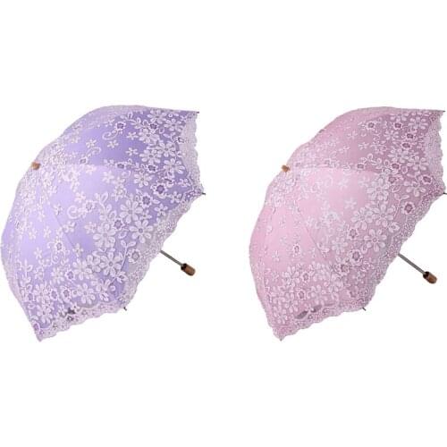 2 Pcs Travel Parasol Folding Non-Uv Sunshade Vintage Umbrella Printed Glitter Design 2 Folding Umbrella, Pink & Purple