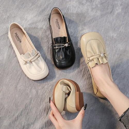 NewWomen Oxford Shoes Metal Loafers Ruffels Slip on Flat Shoes Woman Flats Ball Comfortable Female Boat Shoes Zapatos Mujer 2021