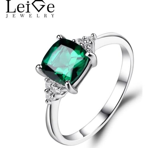 Leige Jewelry Emerald Engagement Rings for Women Sterling Silver 925 Fine Jewelry Green Gemstone Ring Cushion Cut