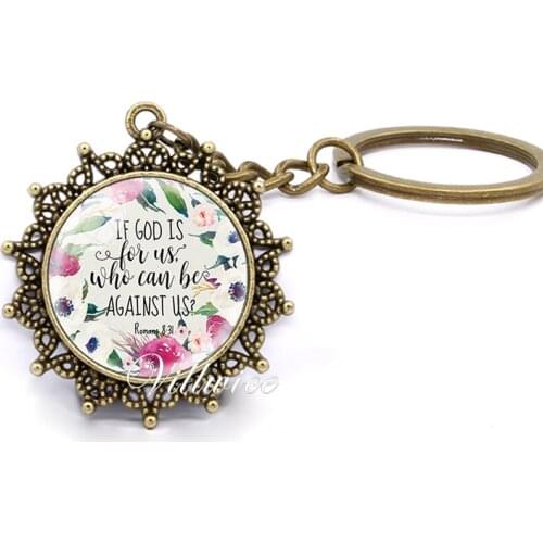 VILLWICE Romans 8:31 Bible Verses If God Is For Us Who Can Be Against Us Verse Key Chains Inspirational Jewelry Christian Gifts