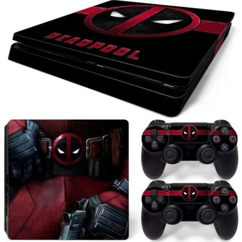Marvel Deadpool Spiderman Vinyl Skin Sticker for PS4 Slim Console and 2 Controllers Decal Cover Game Accessories