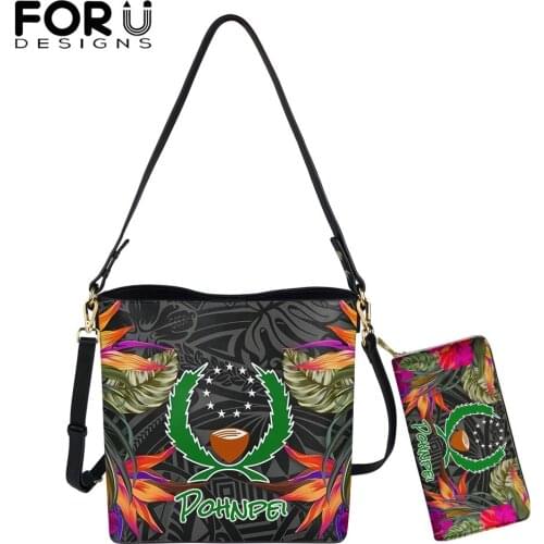 FORUDESIGNS Vintage Women Pohnpei Flag Shoulder Bucket Bag Female Casual Large Capacity Handbag And Purse 2Set Sac A Main 2021