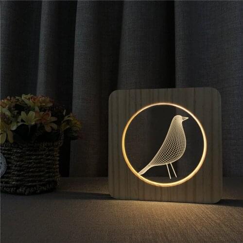 Sparrow Birds 3D LED Arylic Wooden Night Lamp Table Light Switch Control Carving Lamp for Childrens Room Decorate Dropshipping