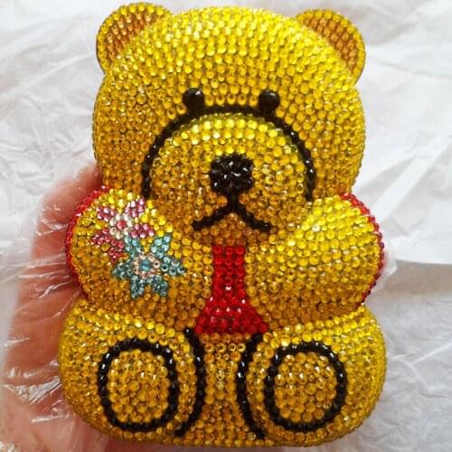 High Quality Bear- Shape Black/Yellow Full Crystal Women Party Bags Best Designer Mini Minaudiere Lady Prom Nightclub Purses