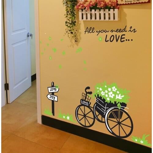 DIY green flora bike romantic You Need Love home decals wedding decoration wall stickers vinyl decor mural girls room stickers