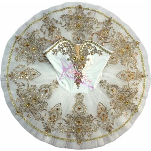 Women Professional Ballet Tutu Skirt White Gold Adult Le Corsaire Stage Performance Tutus Custom Pancake Platter Ballet Costumes