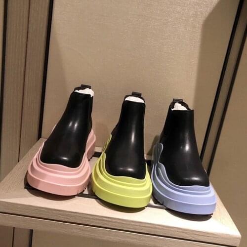 2021 Women Summer Marten Boots PU Leather Brand Designer Thick Bottom Ankle Boots Females Walking Shoes Platform Waterproof