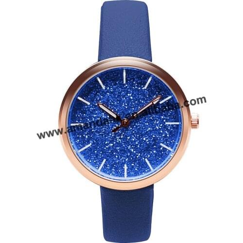 No Logo Glitter Powder Watch Women Ladies Dress Quartz Wristwatch Rhinestone Leather Rose Gold Case Casual Watches sb18090406