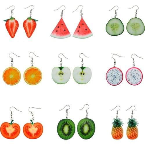 Multi-style Cute Fruit Drop Earrings For Women Jewelry Watermelon Strawberry Pineapple Tomato Orange Fruit Acrylic Earrings
