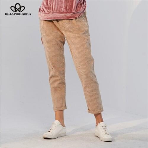 Bella Philosophy 2018 Women Winter Corduroy Pants Autumn Winter Vintage Straight Trousers Casual Elastic Waist Harem Pants Girls