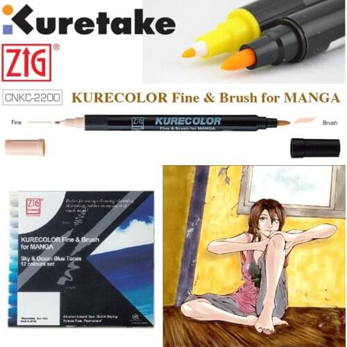ZIG Kuretake Twin Tip Brush CNKC-2000 Kurecolor Fine & Brush for Manga 12 colors Japan