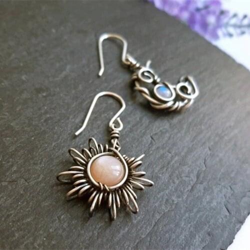 New Tide 10 pair Bohemia Sun and Moon Earrings Silver Color Crystal Drop Earrings Women Female Boho Fashion Jewelry Gift for Her