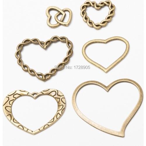 Heart charm braided 10pcs Antique Bronze Simple Heart Charm accessories for jewelry Bracelet Necklace making Hollow Love heart