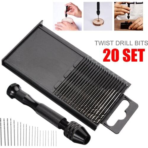 20pcs Micro Hand Twist Drill 0.3-1.6mm HSS Bit Spiral Vise Keyless Chuck High Quality