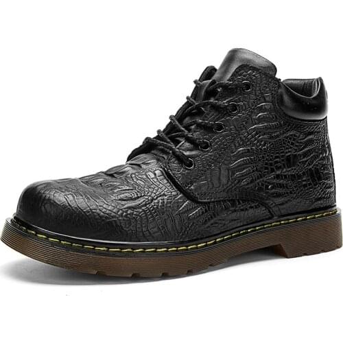 2021 Fashion Crocodile Pattern Genuine Leather Casual Shoes British Style Big Size Martins Boots Outdoor Work Tooling Footwear