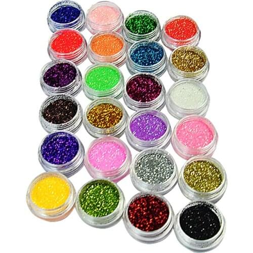 24 Colors Nail Glitter Powder Dust 3D Tip Nail Art Manicure Tools Nail Art Decoration Polish Powder Dust Gem Decoration