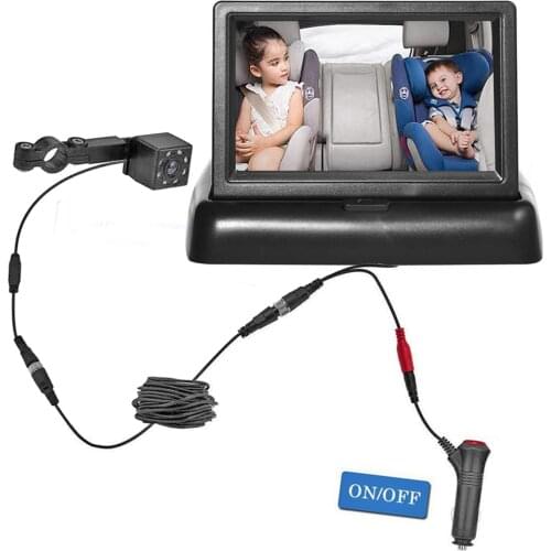 Babi 4.3 inch HD Foldable Car Rear View Monitor Reversing LCD TFT Display with Night Vision Backup Rearview Camera for Vehicle