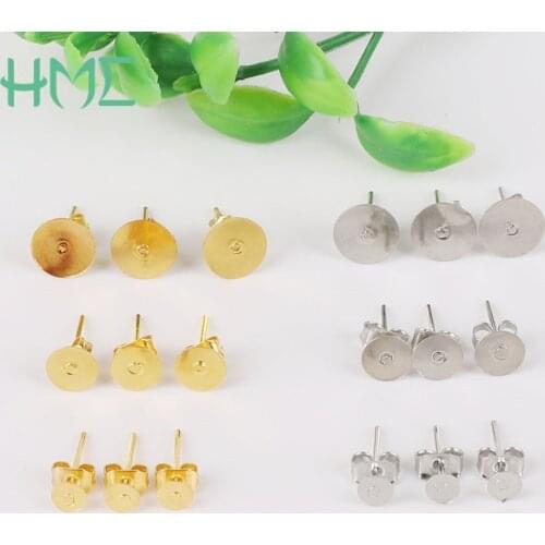 4/6mm Silver Gold Round Flat Studs Earrings Posts Butterfly Scroll Back Stoppers Blank Base For Jewelry Making Cabochon Settings