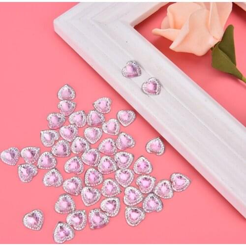 50pcs 14mm Shiny Resin Rhinestone Pink Heart For Phone/Wedding Decoration Craft
