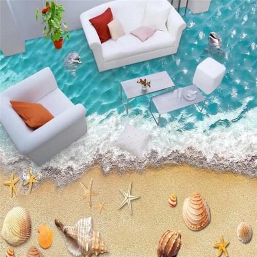 Beibehang Dolphin beach shells Custom 3D Mural Wallpaper Bathroom 3D Floor Mural PVC Self-adhesive Vinyl Wall paper Home Decor