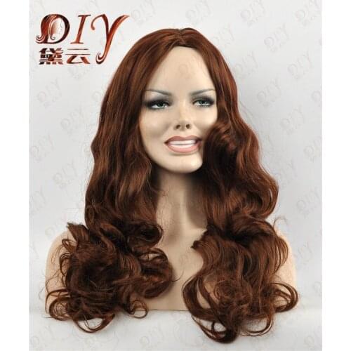 Bjc 001462 Lady Women 24" Long Hot Sell Brown Wavy Cosplay Party Full Hair Wig