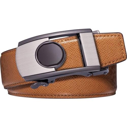Fashion Orange Leather Belt Metal Automatic Buckle Belts For Men Famous Brand Genuine Leather Male Strap For Jeans DiBanGu