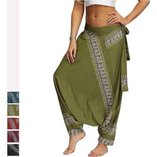 Casual Loose Harem Pants Women Elastic Waist 3D Floral Print Ethnic Pants Bloomers Trousers Summer Beach Bohemian Streetwear