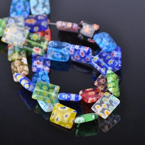 20pcs Rectangle Shape Mixed Flower Patterns 8x10mm 10x12mm Millefiori Glass Loose Beads for DIY Crafts Jewelry Making Findings