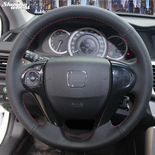 BANNIS Hand-stitched Black Leather Steering Wheel Cover for Honda Accord 9 Odyssey Crosstour 2014-2015