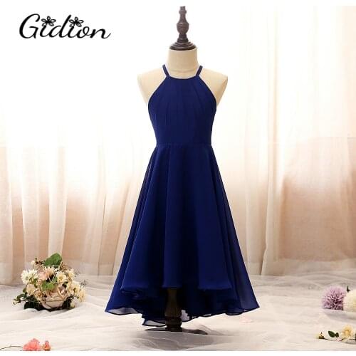 Evening Dresses For Girls Offshoulder Blue Dress Wedding Princess Flower Girls Prom Dresses Halter Cross Strap Children Dress
