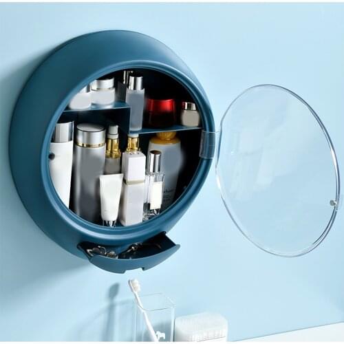 Household Wall-mounted Makeup Organizer Holder Round Waterproof Bathroom Cosmetic Storage Box Self-adhesive Makeup Storage