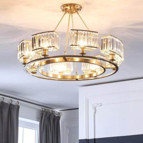 Home Decorative Villa Copper Large Hotel Project Dining Room Gold Luxury K9 Modern Crystal Chandelier Lighting for Living Room