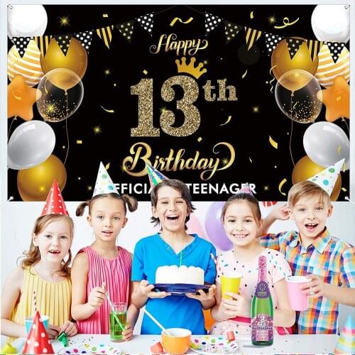 Party Decoration 13th Happy Birthday Banner Backdrop Official Teenager Gold Supplies Indoor Outdoor Photo Booth For Children