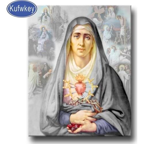 Kufwkey Diamond Painting full square round drill Mater Dolorosa our Lady of Seven Sorrows Mosaic diamond embroidery Religion