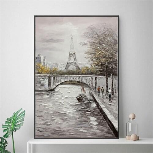 Handmade Oil Painting On Canvas Paris Eiffel Wall Art Picture Modern Landscape Palette Knife Painting For Home Office Decor
