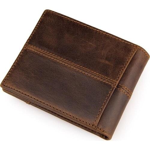 Vintage Style Natural Genuine Leather Wallet Mens Purse Coffee Crazy Horse Leather Wallets Credit Card Holder Coin Purse 2020