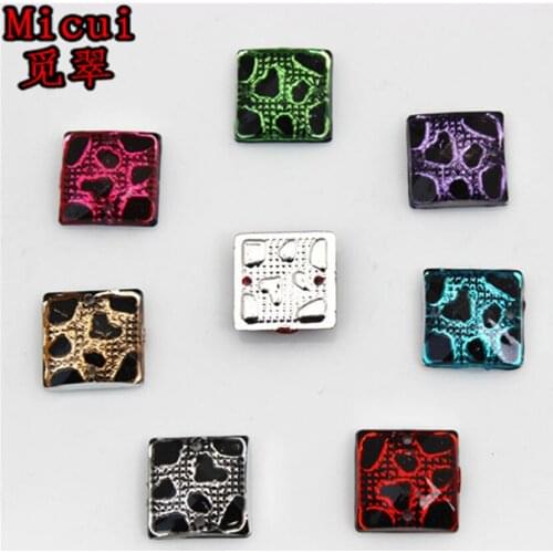 Micui 50pcs 12mm Square Acrylic Crystal Rhinestones stone Sewing Flat back Clothing Craft DIY Decoration Sew On 2 hole ZZ641