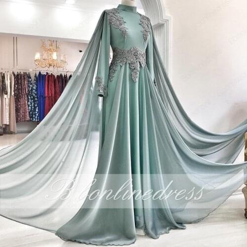 Long Sleeve Muslim Evening Dress 2020 Embroidery robe soiree Islamic dubai Hijab Evening Gowns Pantsuit Formal Prom Dress