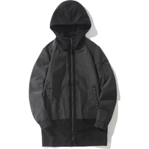 Fad New Spring Jacket Men Trend Fake 2 Pieces Coat Spliced Hooded Men Jacket Autumn Zipper Long Windbreaker Male