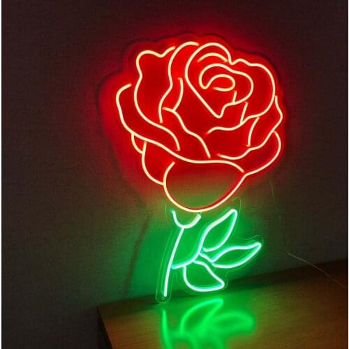OHANEE Rose Neon Sign Led Light Custom Name Logo Personalized Decoration Wall Home Decor Birthday Gift