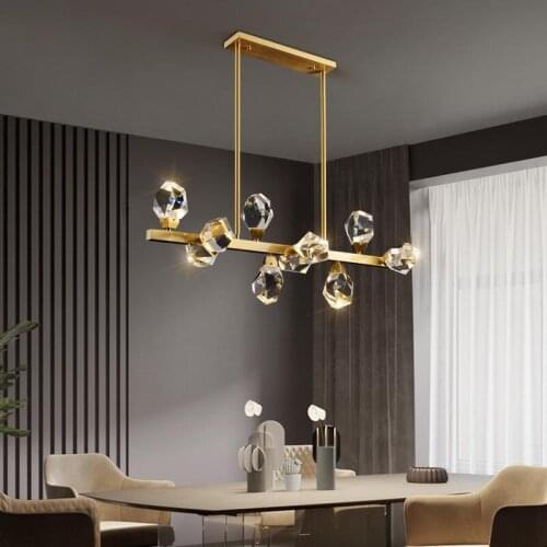 New copper crystal chandelier long modern living room lamp designer LED restaurant decoration lamp