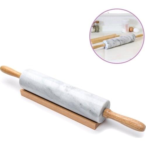 New High Quality Rolling Pin With Marble Roller Solid Wood Base Home Kitchen Utensils Baking Tool Dropshipping