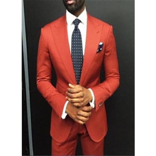 Orange Slim Mens Blazer Custom Suit Mens Pattern Mens Wear Dress Wedding Fashion (Jacket + Pants)