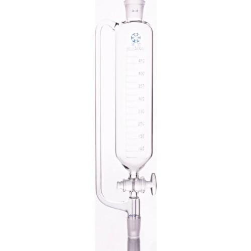 Separatory funnel constant pressure cylindrical shape,standard ground mouth.Capacity 500ml,Joint 24/29+24/29,Glass switch valve
