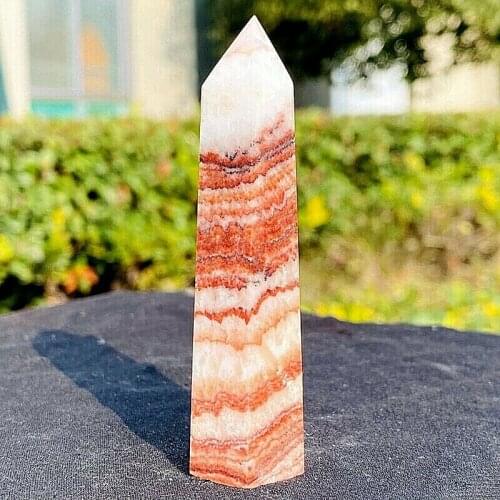 Natural red stripe stone obelisk crystal energy column Reiki healing