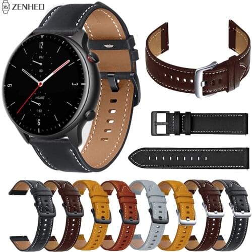 22mm Leather Watchband Strap for Xiaomi Huami Amazfit GTR 2 2e/GTR 47mm/Pace Stratos 3 2 2S Smart Watch Band