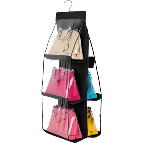 Wardrobe Transparent Storage Bag 6 Pocket Hanging Handbag Organizer Door Wall Clear Sundry Shoe Bag with Hanger Pouch
