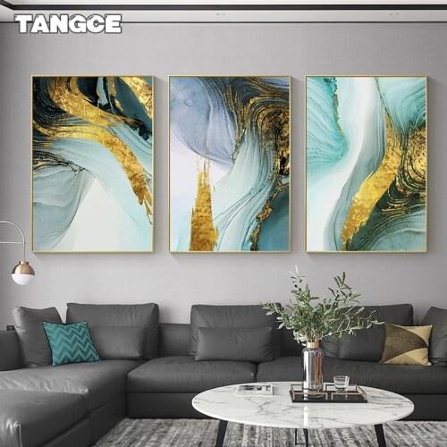 Abstract Golden Blue Green Wall Picture Poster Modern Style Painting On Canvas Art Prints of Living Room Home Decoration Nordic