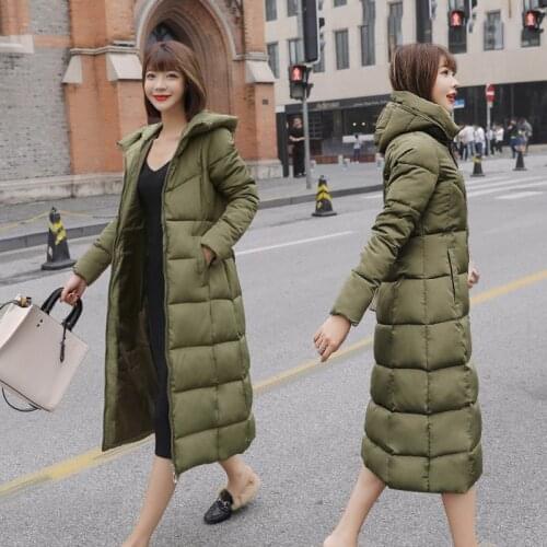 2021 Winter Women Jacket X-long Hooded Cotton Padded Female Coat High Quality Warm Outwear Womens Parka Manteau Femme Hiver